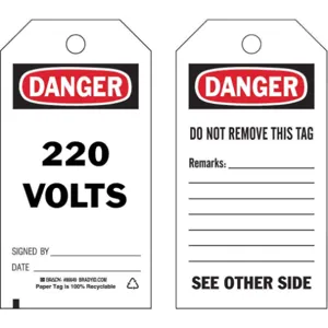 BRADY 86649 Danger Tag 5-3/4 x 3 Inch Cardstock - Pack Of 100 | AF3RVQ 8CMU6