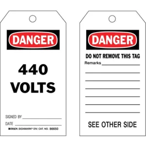 BRADY 86650 Danger Tag 5-3/4 x 3 Inch Cardstock - Pack Of 100 | AF3RVR 8CMU7