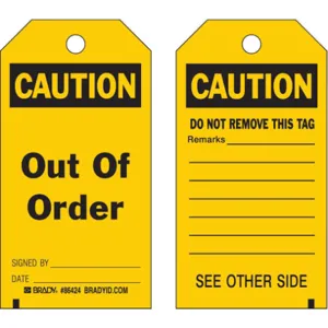 BRADY 86543 Caution Tag 5-3/4 x 3 Inch Black/yellow 3/8 Inch - Pack Of 10 | AF4HNJ 8XCE3