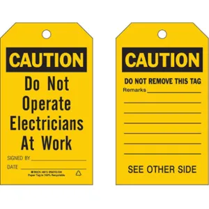 BRADY 86712 Caution Tag 7 x 4 Inch Black/yellow Cardstock - Pack Of 100 | AF4WZB 9NLR5