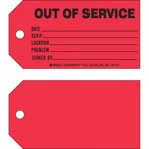 BRADY 86757 Out Of Service Tag 3 x 5-3/4 Inch Black/r - Pack Of 100 | AF3RPT 8CLC4