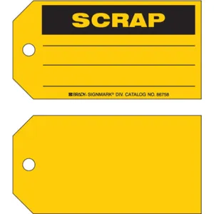 BRADY 86758 Scrap Tag 3 x 5-3/4 Inch Black/yellow Metric - Pack Of 100 | AE2THA 4ZH21