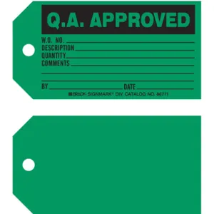 BRADY 86771 Q.a. Apvd Tag 3 x 5-3/4 Inch Black/green - Pack Of 100 | AE2THB 4ZH22