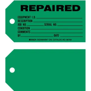 BRADY 86778 Repaired Tag 3 x 5-3/4 Inch Black/green - Pack Of 100 | AF6BTP 9WAU5