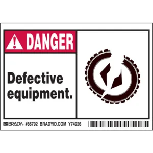 BRADY 86792 Machine/Equipment Label 3-1/2 Inch Height x 5 Inch Width PK5 | AG9KDN 20RZ63