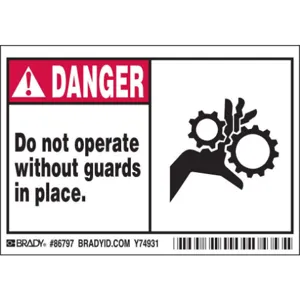 BRADY 86797 Machine/Equipment Label 3-1/2 Inch Height x 5 Inch Width PK5 | AG9KDQ 20RZ65