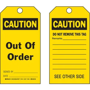 BRADY 87000 Caution Tag 5-3/4 x 3 Inch Black/yellow Metal - Pack Of 25 | AE2THD 4ZH25