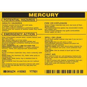 BRADY 93563 Chemical Label 3-3/4 Inch Height x 4-1/2 Inch Width Pk25 | AF7ANZ 20TH81