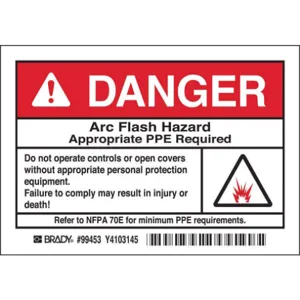 BRADY 99453 Arc Flash Protection Label - Pack Of 5 | AE6DZA 5RB54