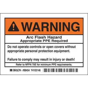 BRADY 99454 Arc Flash Protection Label - Pack Of 5 | AE6DZB 5RB55