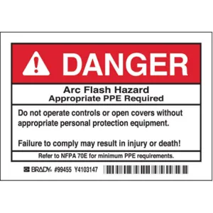 BRADY 99455 Arc Flash Protection Label - Pack Of 5 | AE6DZC 5RB56