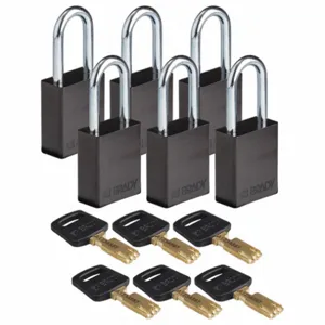 BRADY ALU-BLK-38ST-KA6PK Lockout Padlock, PK 6 | CE9YCK 55JY36