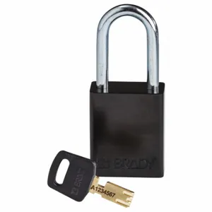 BRADY ALU-BLK-38ST-KD Lockout Padlock, Keyed Different, Aluminum, Std Body Body Size, Steel, Std, Black | CP2FEC 55JY18