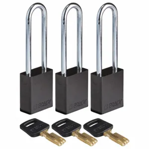 BRADY ALU-BLK-76ST-KA3PK Lockout Padlock, PK 3 | CE9YCQ 55JY54