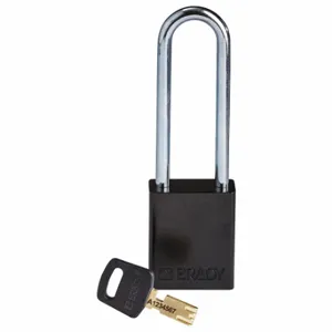 BRADY ALU-BLK-76ST-KD Lockout Padlock, Keyed Different, Aluminum, Std Body Body Size, Steel, Extended, Black | CP2FDL 55JZ09