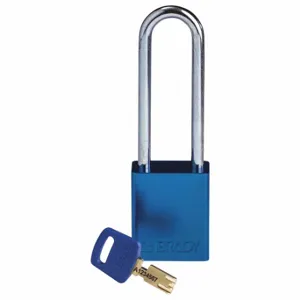 BRADY ALU-BLU-76ST-KD Lockout Padlock, Keyed Different, Aluminum, Std Body Body Size, Steel, Extended, Blue | CP2FDN 55JZ08