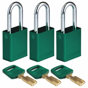 BRADY ALU-GRN-38ST-KA3PK Lockout Padlock, PK 3 | CE9YCR 55JY25