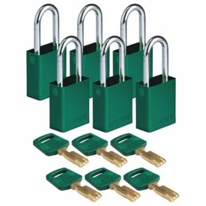 BRADY ALU-GRN-38ST-KD6PK Lockout Padlock, PK 6 | CE9YCF 55JY43