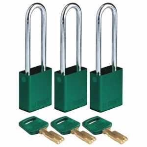 BRADY ALU-GRN-76ST-KA3PK Lockout Padlock, PK 3 | CE9YCT 55JY52