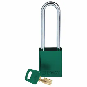 BRADY ALU-GRN-76ST-KD Lockout Padlock, Keyed Different, Aluminum, Std Body Body Size, Steel, Extended, Green | CP2FDR 55JZ07