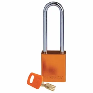 BRADY ALU-ORG-76ST-KD Lockout Padlock, Keyed Different, Aluminum, Std Body Body Size, Steel, Extended, Orange | CP2FDU 55JZ10