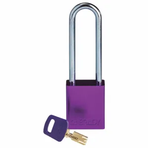 BRADY ALU-PRP-76ST-KD Lockout Padlock, Keyed Different, Aluminum, Std Body Body Size, Steel, Extended, Purple | CP2FDW 55JZ11