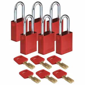 BRADY ALU-RED-38ST-KD6PK Lockout Padlock, PK 6 | CE9YBQ 55JY41