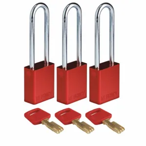 BRADY ALU-RED-76ST-KA3PK Lockout Padlock, PK 3 | CE9YCN 55JY50