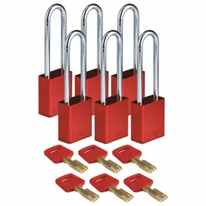 BRADY ALU-RED-76ST-KD6PK Lockout Padlock, PK 6 | CE9YCA 55JZ23