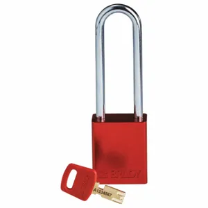 BRADY ALU-RED-76ST-KD Lockout Padlock, Keyed Different, Aluminum, Std Body Body Size, Steel, Extended, Red | CP2FDX 55JZ05