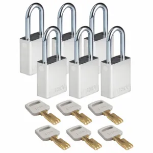 BRADY ALU-SLV-38ST-KA6PK Lockout Padlock, PK 6 | CE9YCB 55JY40