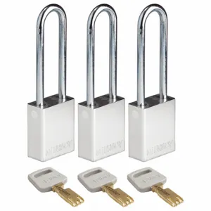 BRADY ALU-SLV-76ST-KA3PK Lockout Padlock, Keyed Alike, Aluminum, Std Body Body Size, Steel, Extended, Silver | CP2FBA 55JY58