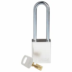 BRADY ALU-SLV-76ST-KD Lockout Padlock, Keyed Different, Aluminum, Std Body Body Size, Steel, Extended, Silver | CP2FDY 55JZ13