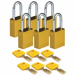 BRADY ALU-YLW-38ST-KA6PK Lockout Padlock, PK 6 | CE9YCD 55JY33