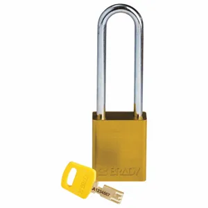 BRADY ALU-YLW-76ST-KD Lockout Padlock, Keyed Different, Aluminum, Std Body Body Size, Steel, Extended, Yellow | CP2FEB 55JZ06