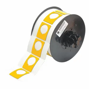 BRADY B30EP-167-593-YL Precut Label Roll, Circle With Notch, 1 1/2 x 1 13/64 Inch Size, Polyester, Yellow | CP2KMF 6UNG7