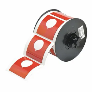 BRADY B30EP-170-593-RD Precut Label Roll, Circle With Notch, 2 13/32 x 2 13/32 Inch Size, Polyester, Red | CP2KNT 6UNG1