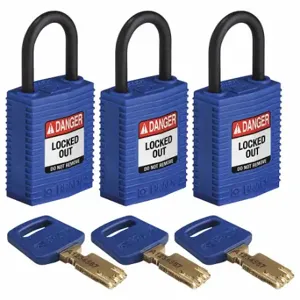 BRADY CPT-BLU-25PL-KA3PK Lockout Padlock, Keyed Alike, Nylon, Compact Body Body Size, Plastic, Std, Blue | CP2FBV 55JY62