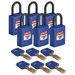 BRADY CPT-BLU-25PL-KA6PK Lockout-Vorhängeschloss, gleichschließend, Nylon, kompakte Körpergröße, Kunststoff, Standard, blau | CP2FBU 55JY71