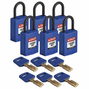 BRADY CPT-BLU-25PL-KA6PK Lockout Padlock, Keyed Alike, Nylon, Compact Body Body Size, Plastic, Std, Blue | CP2FBU 55JY71