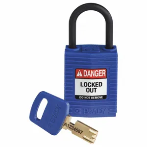 BRADY CPT-BLU-25PL-KD Lockout Padlock, Keyed Different, Nylon, Compact Body Body Size, Plastic, Std, Blue | CP2FET 55JZ35