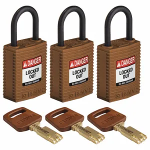 BRADY CPT-BRN-25PL-KA3PK Lockout Padlock, Keyed Alike, Nylon, Compact Body Body Size, Plastic, Std, Brown | CP2FHH 55JY66