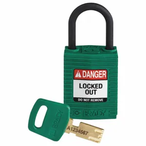 BRADY CPT-GRN-25PL-KD Lockout Padlock, Keyed Different, Nylon, Compact Body Body Size, Plastic, Std, Green | CP2FEX 55JZ34