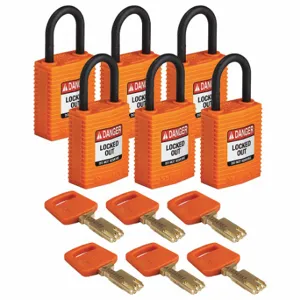 BRADY CPT-ORG-25PL-KD6PK Lockout Padlock, Keyed Different, Nylon, Compact Body Body Size, Plastic, Std, Orange | CP2FEZ 55JY82