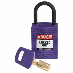 BRADY CPT-PRP-25PL-KD Lockout Padlock, Keyed Different, Nylon, Compact Body Body Size, Plastic, Std, Purple | CP2FFB 55JZ38