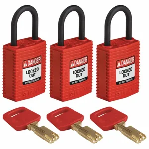 BRADY CPT-RED-25PL-KA3PK Lockout Padlock, PK 3 | CE9YCP 55JY59