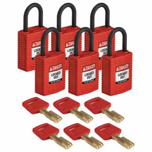 BRADY CPT-RED-25PL-KA6PK Lockout-Vorhängeschloss, gleichschließend, Nylon, kompakte Körpergröße, Kunststoff, Standard, Rot | CP2FCC 55JY68
