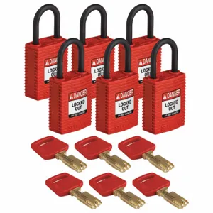 BRADY CPT-RED-25PL-KA6PK Lockout Padlock, Keyed Alike, Nylon, Compact Body Body Size, Plastic, Std, Red | CP2FCC 55JY68