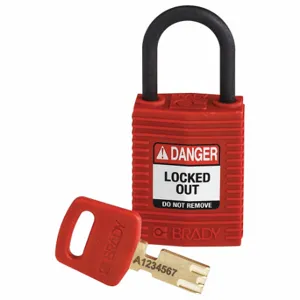 BRADY CPT-RED-25PL-KD Lockout Padlock, Keyed Different, Nylon, Compact Body Body Size, Plastic, Std, Red | CP2FFC 55JZ32