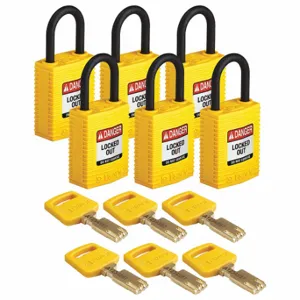 BRADY CPT-YLW-25PL-KD6PK Lockout Padlock, Keyed Different, Nylon, Compact Body Body Size, Plastic, Std, Yellow | CP2FFF 55JY78